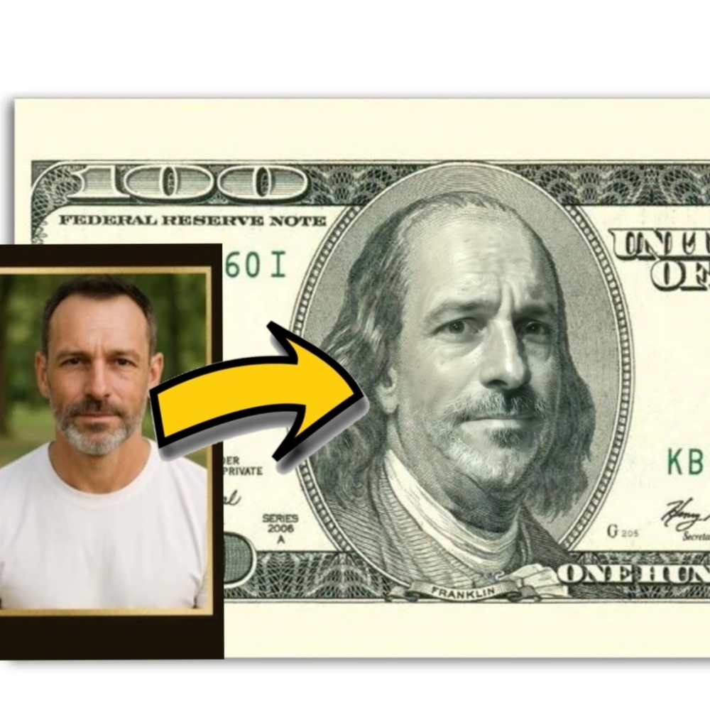 Custom Face on $100 Bill Art